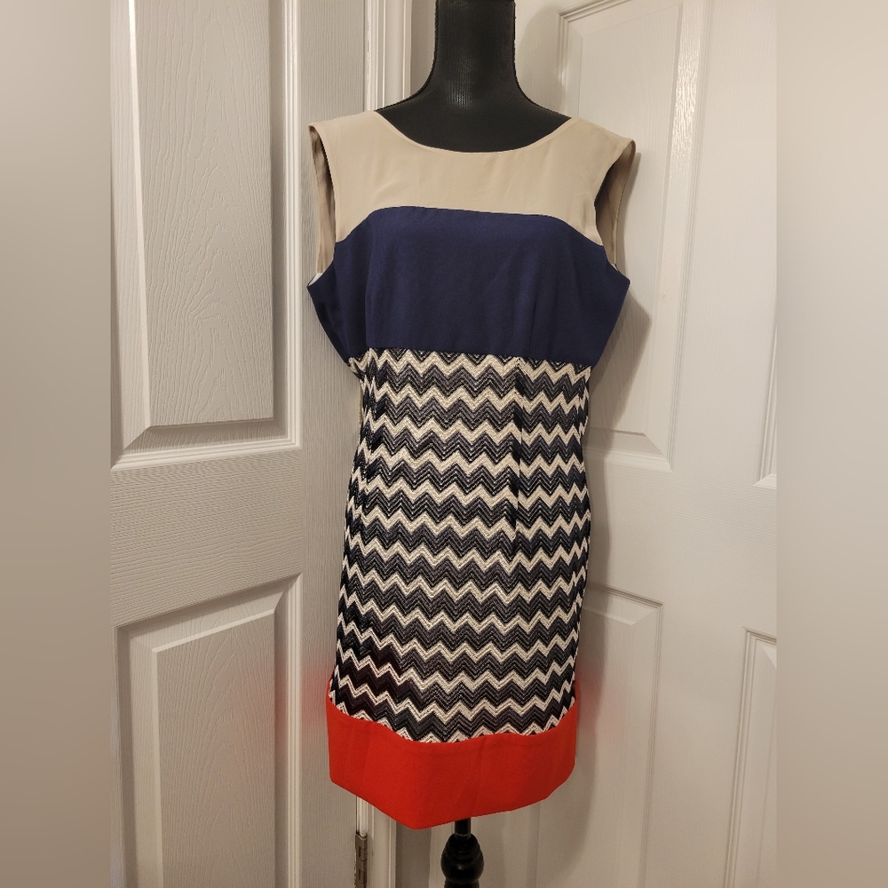 Max and Cleo Dress, size 10, Poly Lace Overlay Navy Cream